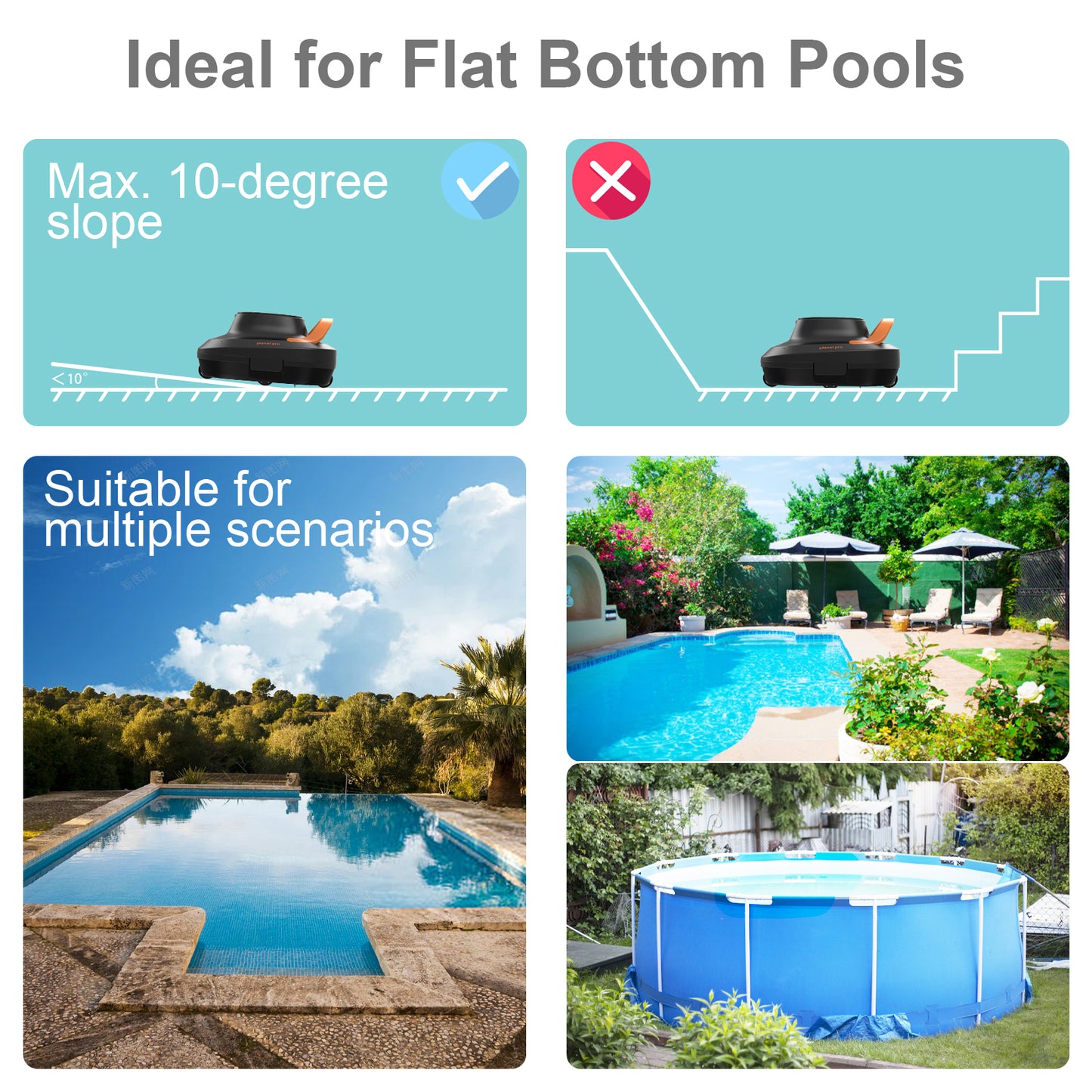 CoasTeering Planet Pro Cordless Robotic Pool Cleaner, Pool Robot Vacuum with 120-150 Mins Runtime, Dual Brushless Motors, 3X Longer Lifespan, Powerful Suction, Ideal for Above Ground Pools up to 1292 Sq.Ft (2025 Model)