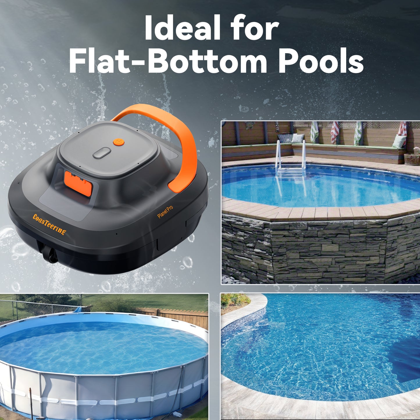 CoasTeering Planet Pro Cordless Robotic Pool Cleaner, with Dual Brushless Motors, Up to 200-Min Runtime, for Above Ground Pools & Flat-Bottom Inground Pools up to 1219 Sq. Ft