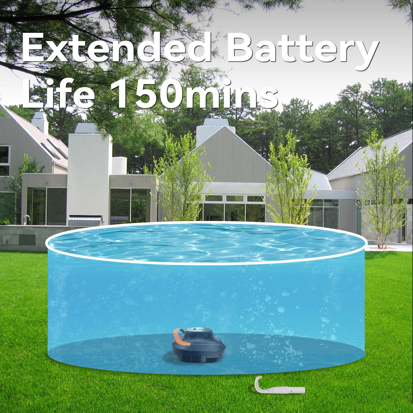 CoasTeering Cordless Robotic Pool Cleaner with Hook, Above Ground Pool Vacuum with 150 Mins Runtime