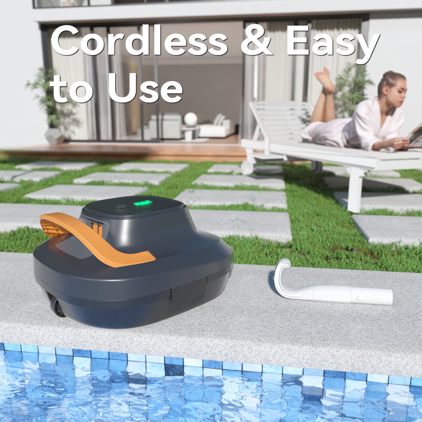 CoasTeering Cordless Robotic Pool Cleaner with Hook, Above Ground Pool Vacuum with 150 Mins Runtime