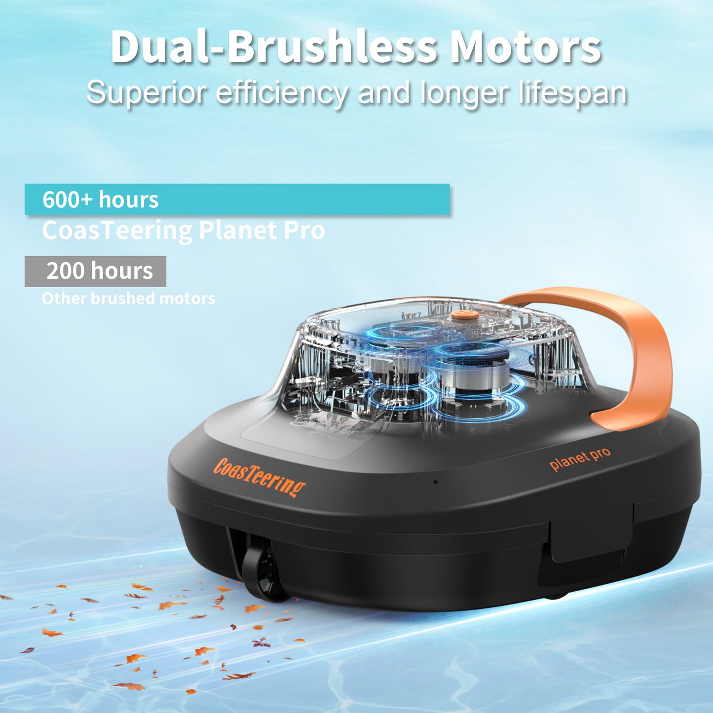 CoasTeering Planet Pro Cordless Robotic Pool Cleaner, Pool Robot Vacuum with 120 Mins Runtime, Dual Brushless Motors, 3X Longer Lifespan, Powerful Suction, Ideal for Above Ground Pools up to 1292 Sq.Ft